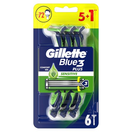 Gillette Blue3 Plus Sensitive, maszynki jednorazowe dla mężczyzn, 6 sztuk (1)