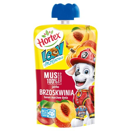 Hortex Leon i Przyjaciele Mus owocowo-warzywny jabłko brzoskwinia banan marchew dynia 100 g (1)