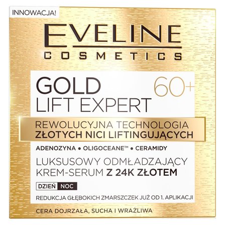 Eveline cosmetics Gold Lift Expert  Luksusowy odmładzajacy krem- serum 24k złotem, d/n, 60+ (1)