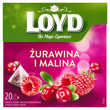 Loyd Herbatka ziołowo-owocowa aromatyzowana o smaku żurawiny i maliny 40 g (20 x 2 g) (1)