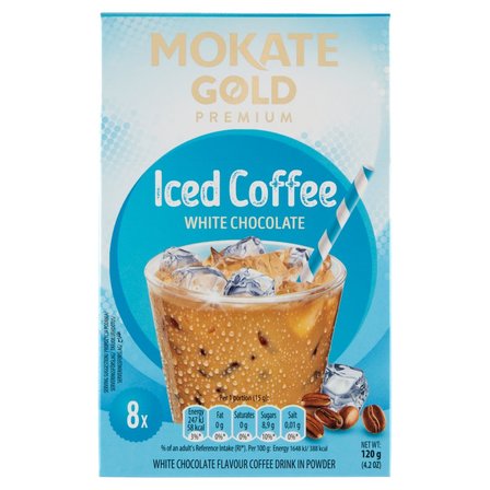 Mokate Gold Premium Iced Coffee Napój kawowy w proszku o smaku białej czekolady 120 g (8 x 15 g) (1)