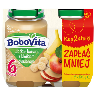 BoboVita Jabłka i banany z kleikiem owsianym po 6 miesiącu 2 x 190 g (1)