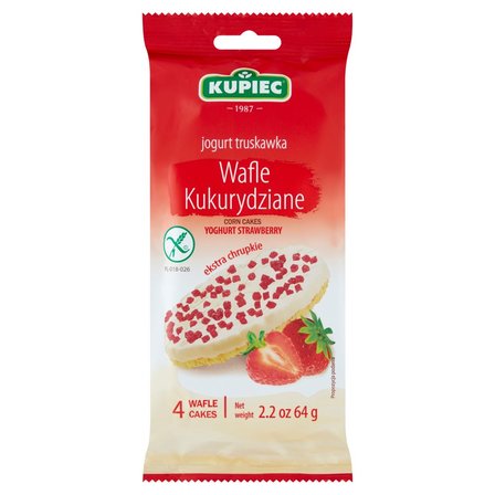 Kupiec Wafle kukurydziane jogurt truskawka 64 g (4 sztuki) (1)