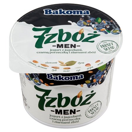 Bakoma 7 zbóż men Jogurt z jagodami czarną porzeczką i ziarnami zbóż 300 g (2)