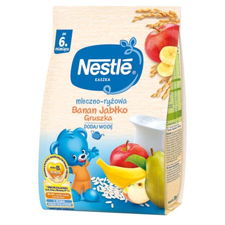 Nestlé Kaszka mleczno-ryżowa banan jabłko gruszka dla niemowląt po 6. miesiącu 230 g (1)