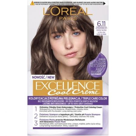 L`Oreal Excellence Cool Creme farba do włosów 6.11 Ultrapopielaty Ciemny Blond (1)