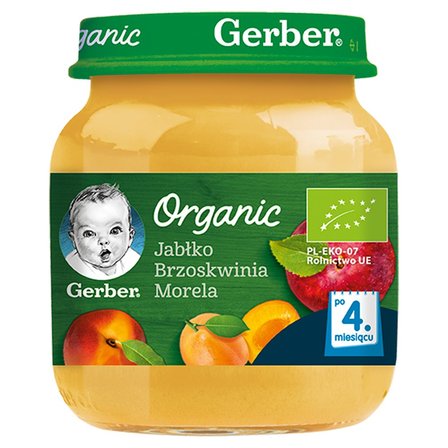 Gerber Organic Jabłko brzoskwinia morela dla niemowląt po 4. miesiącu 125 g (1)