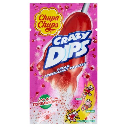 Chupa Chups Crazy Dips Lizak ze strzelającym proszkiem smak truskawkowy 14 g (1)