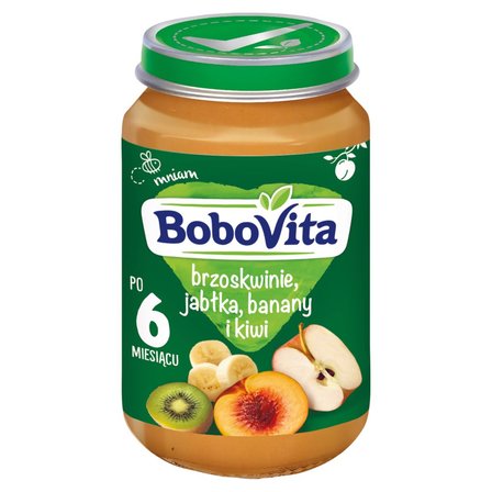 BoboVita Brzoskwinie jabłka banany i kiwi po 6 miesiącu 190 g (1)