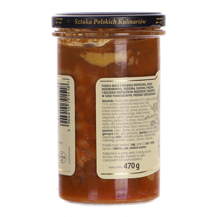 Spichlerz Rusiecki Fasolka z kiełbasą jałowcową i boczkiem wędzonym w sosie pomidorowym 470 g (8)