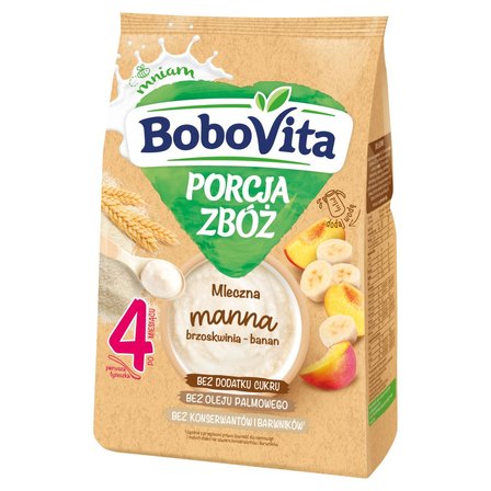 BoboVita Porcja zbóż Kaszka mleczna manna brzoskwinia-banan po 4 miesiącu 210 g (1)