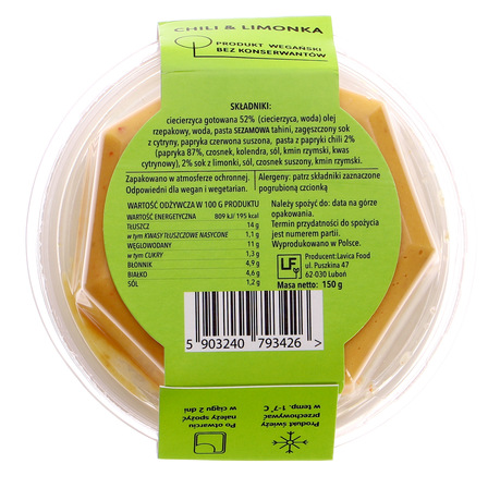 Lavica Food Hummus wegański chili& limonka 150g (2)