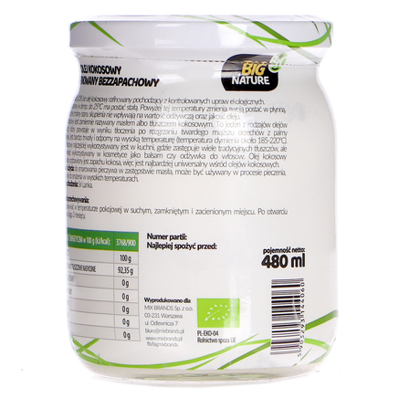 Big Nature Bio olej kokosowy rafinowany bezzapachowy 480 ml (8)