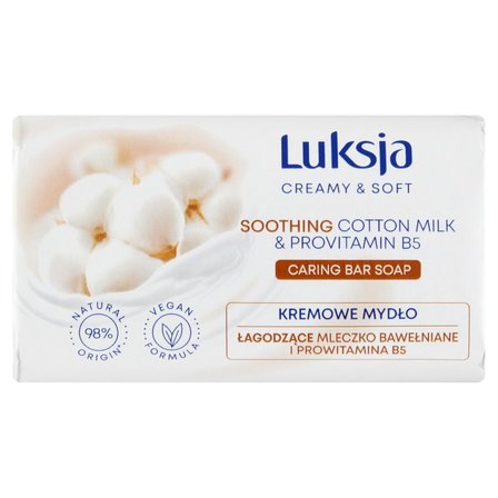 Luksja Creamy & Soft Kremowe mydło łagodzące mleczko bawełniane i prowitamina B5 90 g (1)