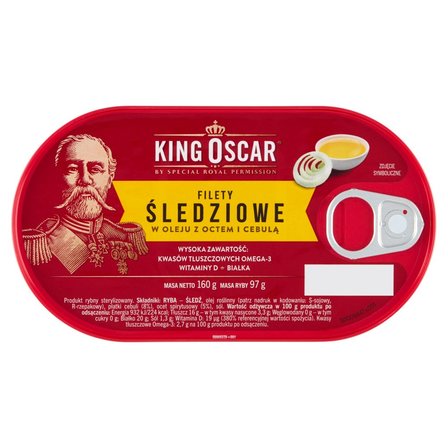 King Oscar Filety śledziowe w oleju z octem i cebulą 160 g (1)