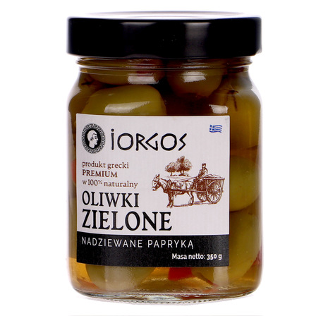 Iorgos oliwki zielone nadziewane papryką 350g (1)