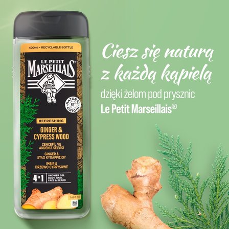 Le Petit Marseillais Żel pod prysznic dla mężczyzn imbir & drzewo cyprysowe 400 ml (2)