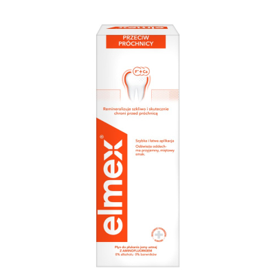 elmex Przeciw Próchnicy płyn do płukania jamy ustnej bez alkoholu 400 ml (1)