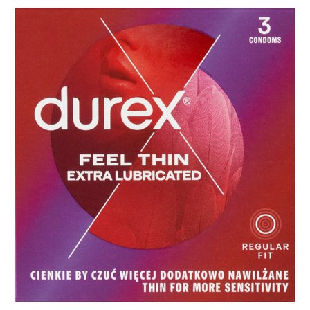 Durex Feel Thin Extra Lubricated Wyrób medyczny prezerwatywy 3 sztuki (1)