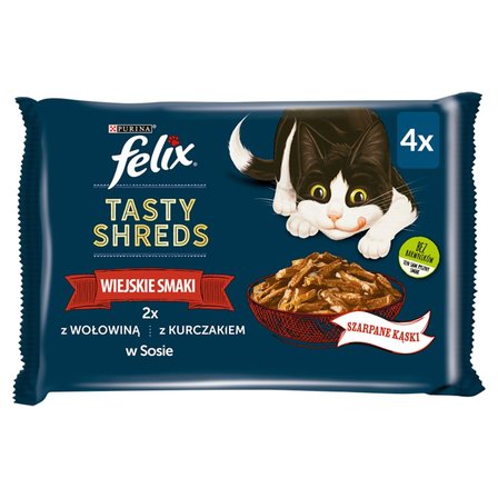 Felix Tasty Shreds Karma dla dorosłych kotów wiejskie smaki w sosie 320 g (4 x 80 g) (2)