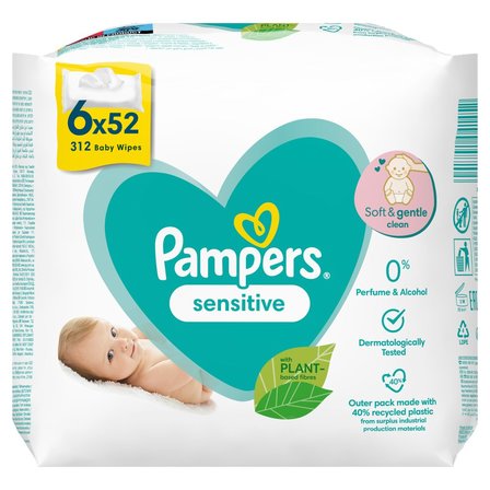 Pampers Chusteczki Nawilżane Sensitive, 6x 52szt. (1)