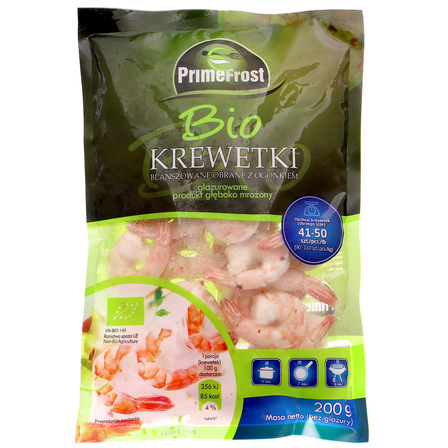 PRIMEFROST BIO KREWETKI BLANSZOWANE OBRANE Z OGONKIEM 41-50 SZT. 200G (1)