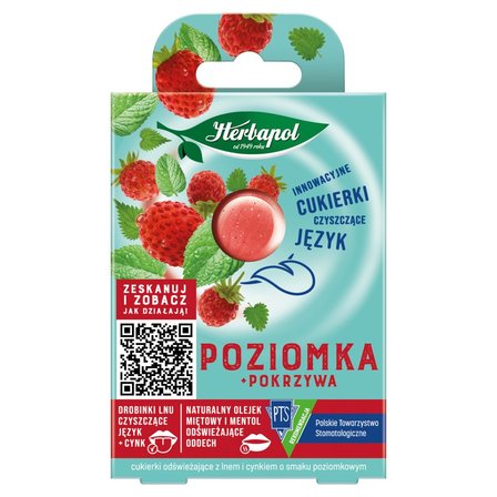 Herbapol Cukierki odświeżające z lnem i cynkiem poziomka pokrzywa 20 g (8 sztuk) (1)