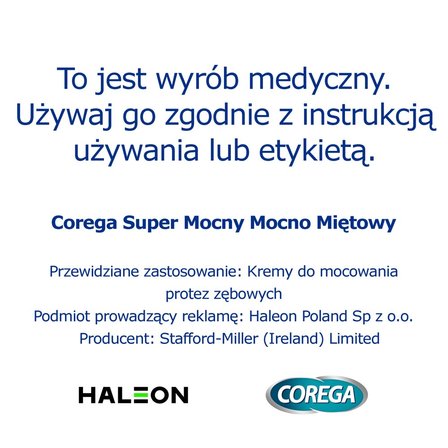 Corega Wyrób medyczny krem mocujący do protez zębowych super mocny mocno miętowy 70 g (2)