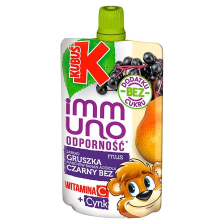 Kubuś Immuno Odporność Mus jabłko gruszka marchew banan acerola czarny bez 100 g (1)