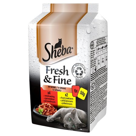 Sheba Fresh & Fine w sosie Karma pełnoporcjowa kolekcja soczystych smaków 300 g (6 x 50 g) (1)