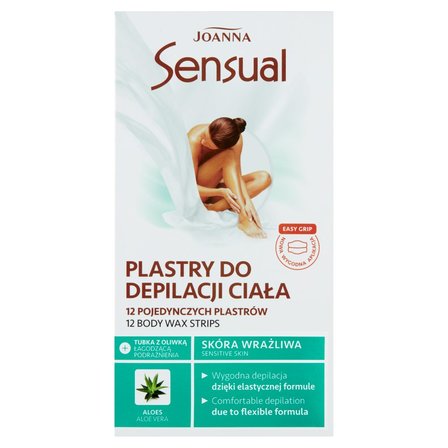 Joanna Sensual plastry do depilacji ciała Aloes 12szt + oliwka łagodząca podrażnienia 10ml (2)