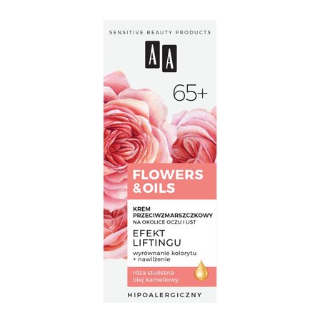 AA Flowers&Oils 65+ Efekt Liftingu Krem przeciwzmarszczkowy na okolice oczu i ust 15 ml (1)