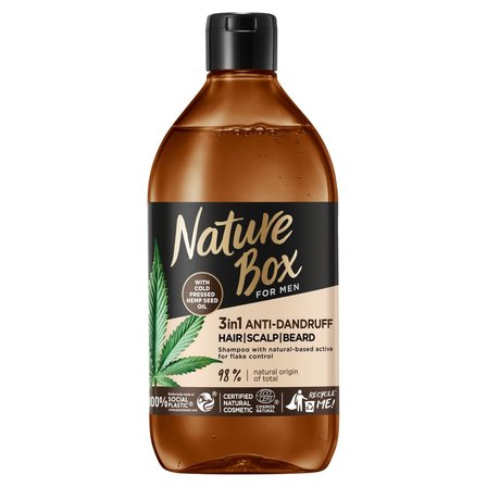 Nature Box for Men Hemp Oil 3in1 Przeciwłupieżowy szampon do włosów skóry głowy brody 385 ml (1)