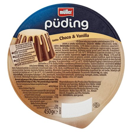 Müller Püding Deser mleczny o smaku czekoladowym z sosem o smaku waniliowym 450 g (1)