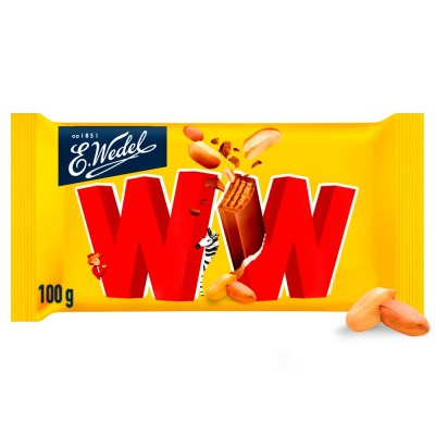 E. Wedel WW Cztery wafelki przekładane nadzieniem orzechowym arachidowym w mlecznej czekoladzie 47 g (1)