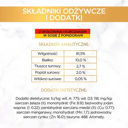 Gourmet Gold Karma dla kotów casserole z wołowiną i kurczakiem w sosie z pomidorami 85 g (7)