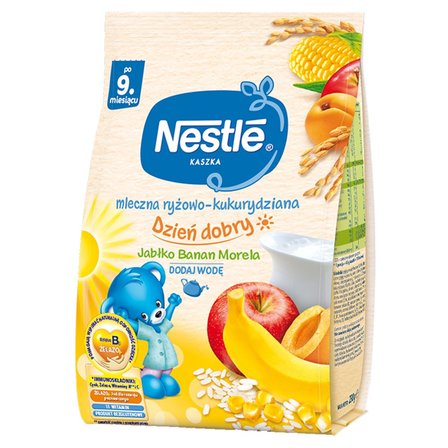 Nestlé Kaszka dzień dobry mleczna ryżowo-kukurydziana jabłko banan morela po 9. miesiącu 230 g (1)