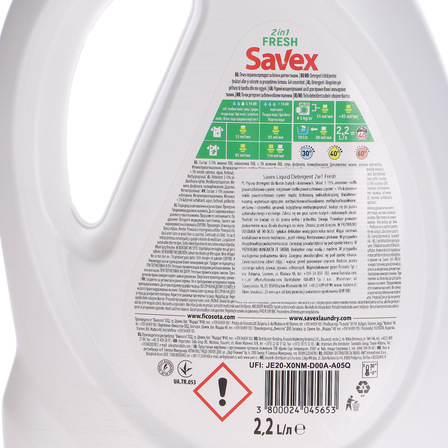 Savex liquid 2 w 1 fresh płynny detergent do tkanin białych i kolorowych 2,2l (2)