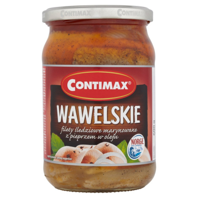 Contimax Wawelskie filety śledziowe marynowane z pieprzem w oleju 600 g /430g po odsączeniu (1)