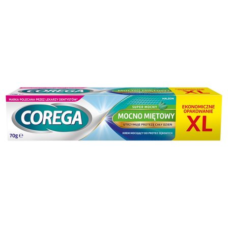 Corega Wyrób medyczny krem mocujący do protez zębowych super mocny mocno miętowy 70 g (1)