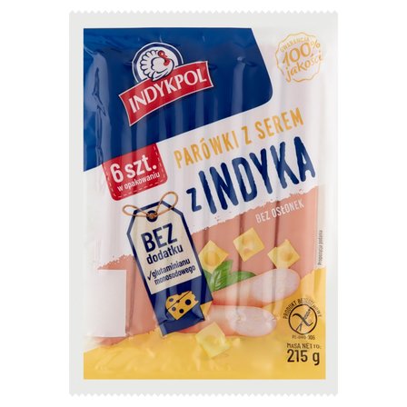 Indykpol Parówki z indyka z serem 215 g (6 sztuk) (1)