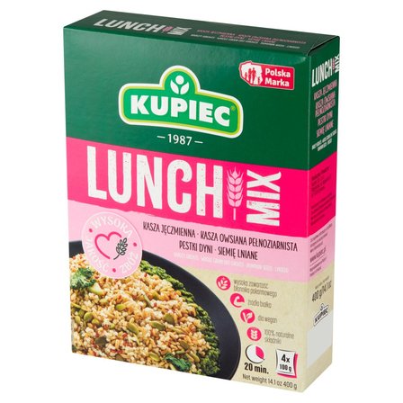 Kupiec Lunch Mix kasza jęczmienna kasza owsiana pestki dyni siemię lniane 400 g (4 x 100 g) (2)