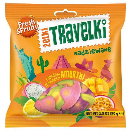 Wawel Fresh & Fruity Żelki travelki nadziewane smaki Ameryki 80 g (1)