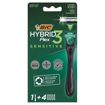 BiC Hybrid Flex 3 Sensitive 3-ostrzowa maszynka do golenia z wymiennymi wkładami 4 sztuki (1)