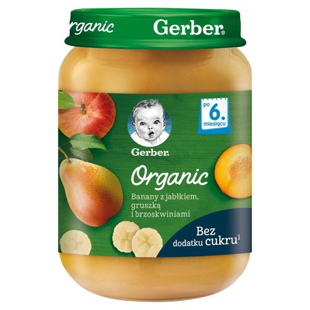 Gerber Organic Banany z jabłkiem gruszką i brzoskwiniami dla niemowląt po 6. miesiącu 190 g (1)