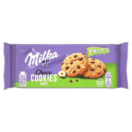 Milka Pieguski Choco Cookie Nut Ciasteczka z kawałkami czekolady mlecznej i orzechami 135 g (1)