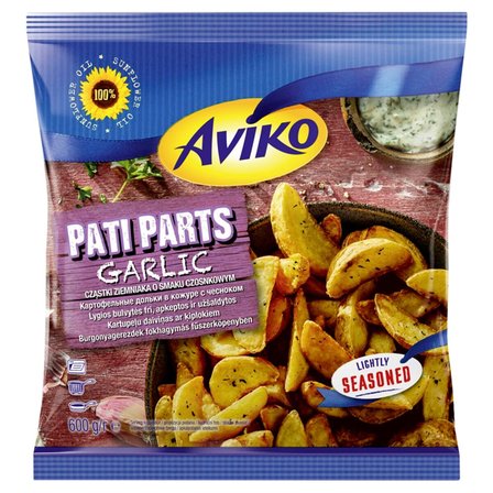 Aviko Pati Parts Garlic Cząstki ziemniaka o smaku czosnkowym 600 g (1)