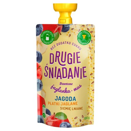 Drugie śniadanie Jaglanka + mus jagoda płatki jaglane siemię lniane 100 g (1)