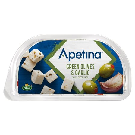 Arla Apetina Ser biały typu śródziemnomorskiego w zalewie olejowej z oliwkami i czosnkiem 100 g (1)