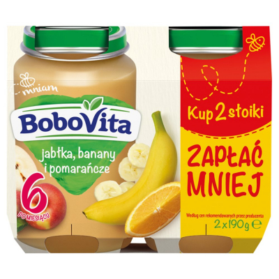 BoboVita Jabłka banany i pomarańcze po 6 miesiącu 2 x 190 g (1)